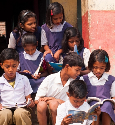 School students reading books